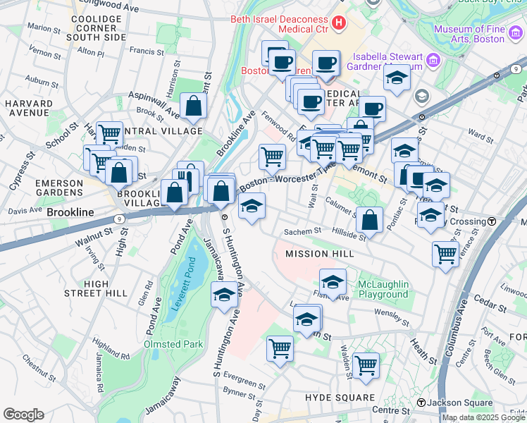 map of restaurants, bars, coffee shops, grocery stores, and more near 11 Sunset Street in Boston