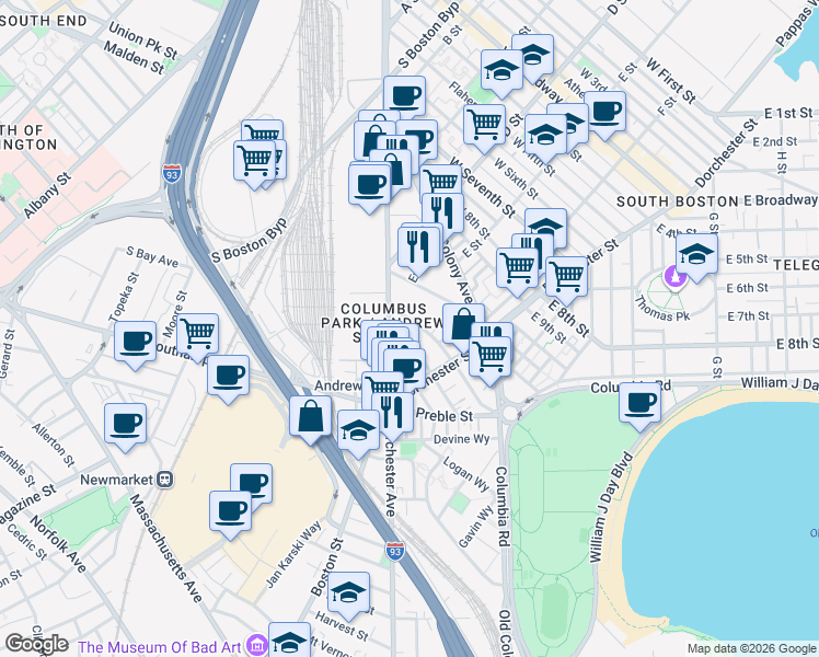 map of restaurants, bars, coffee shops, grocery stores, and more near in Boston