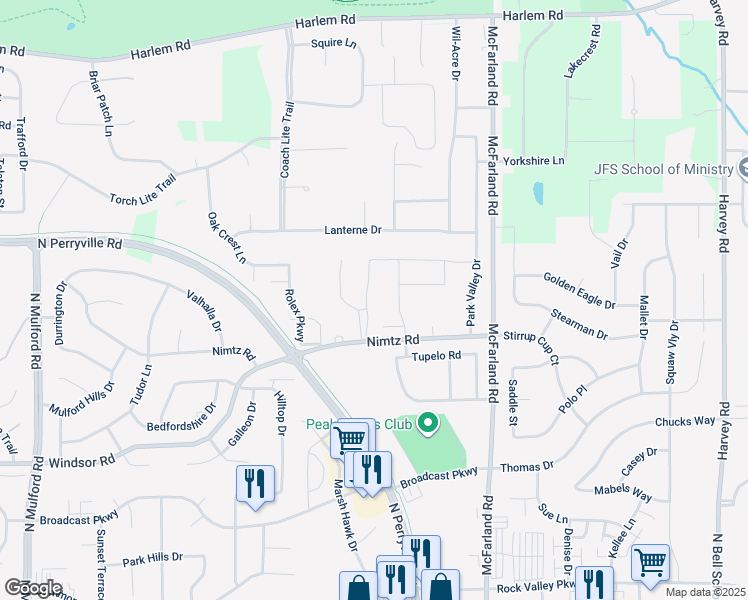 map of restaurants, bars, coffee shops, grocery stores, and more near 4889 Pine Meadow Parkway in Loves Park