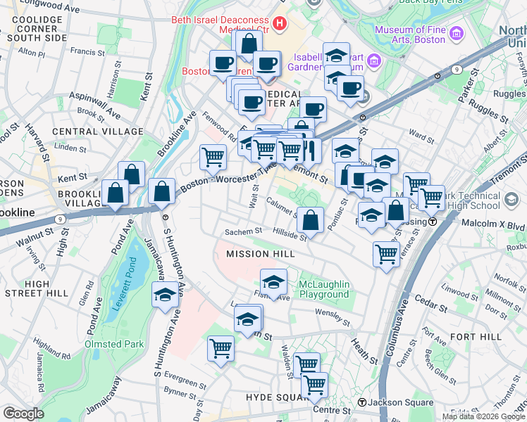 map of restaurants, bars, coffee shops, grocery stores, and more near 39 Darling Street in Boston