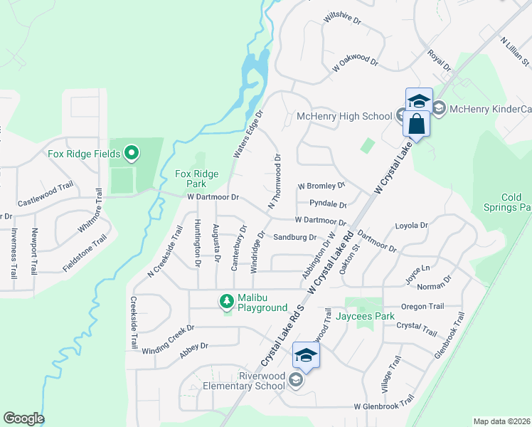 map of restaurants, bars, coffee shops, grocery stores, and more near 5198 West Dartmoor Drive in McHenry