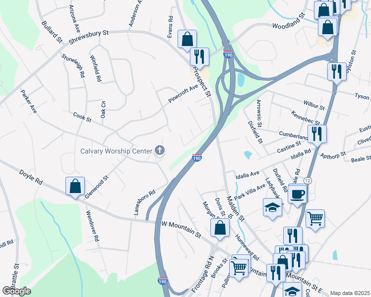 map of restaurants, bars, coffee shops, grocery stores, and more near 13 Glenwood Street in West Boylston