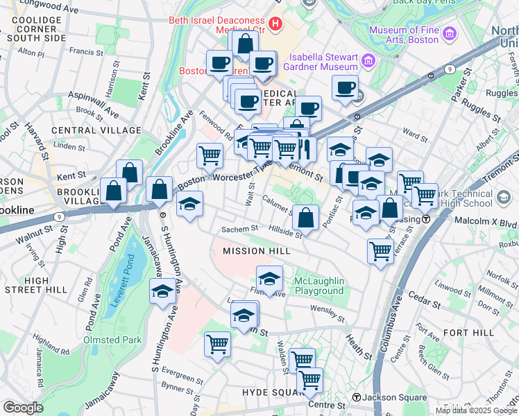 map of restaurants, bars, coffee shops, grocery stores, and more near 39 Darling Street in Boston