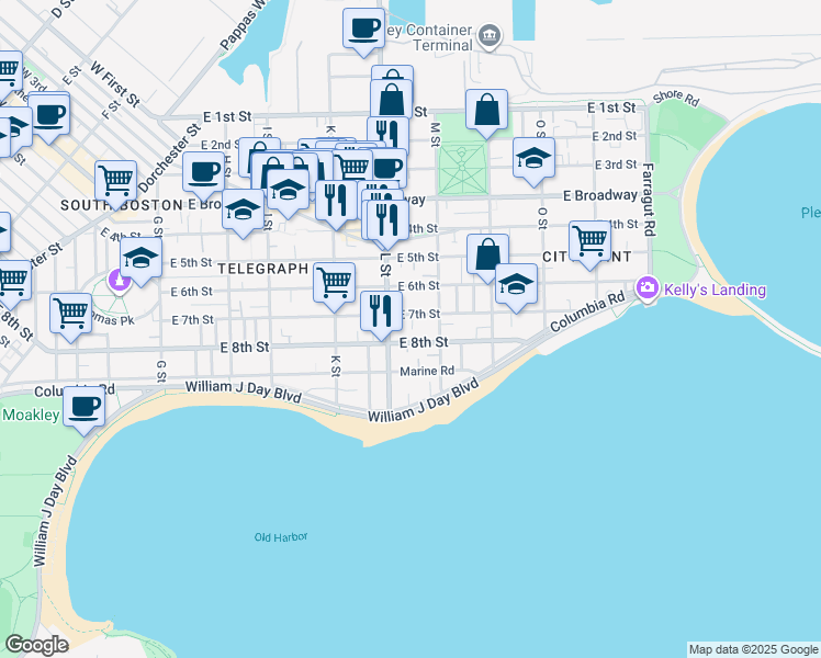 map of restaurants, bars, coffee shops, grocery stores, and more near 681 East 8th Street in Boston
