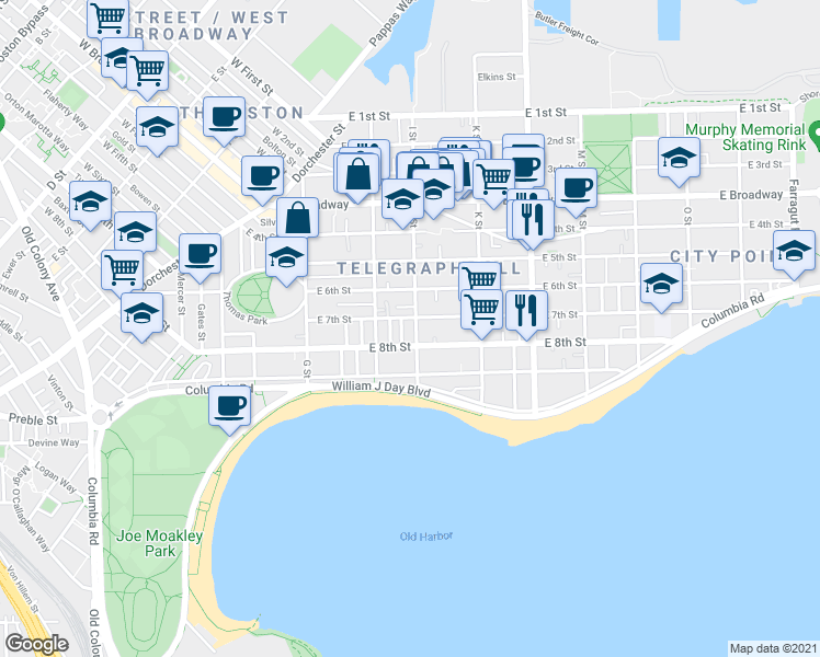 map of restaurants, bars, coffee shops, grocery stores, and more near in Boston