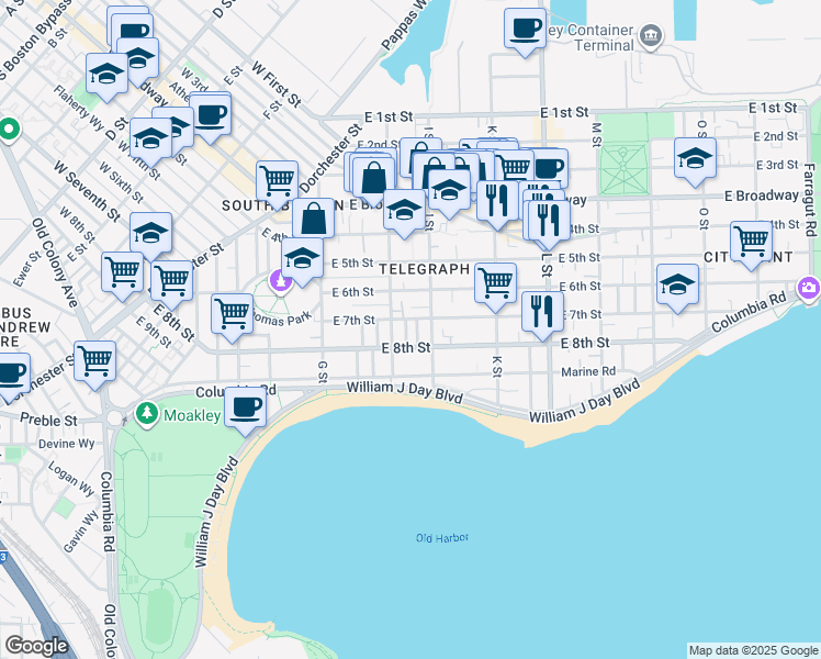 map of restaurants, bars, coffee shops, grocery stores, and more near in Boston