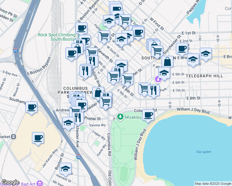 map of restaurants, bars, coffee shops, grocery stores, and more near 7 Joseph Agri Street in Boston