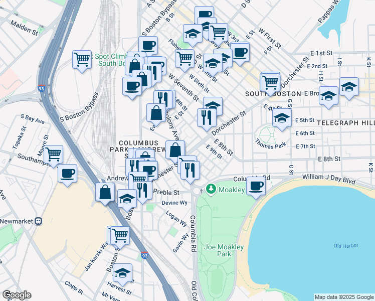 map of restaurants, bars, coffee shops, grocery stores, and more near in Boston