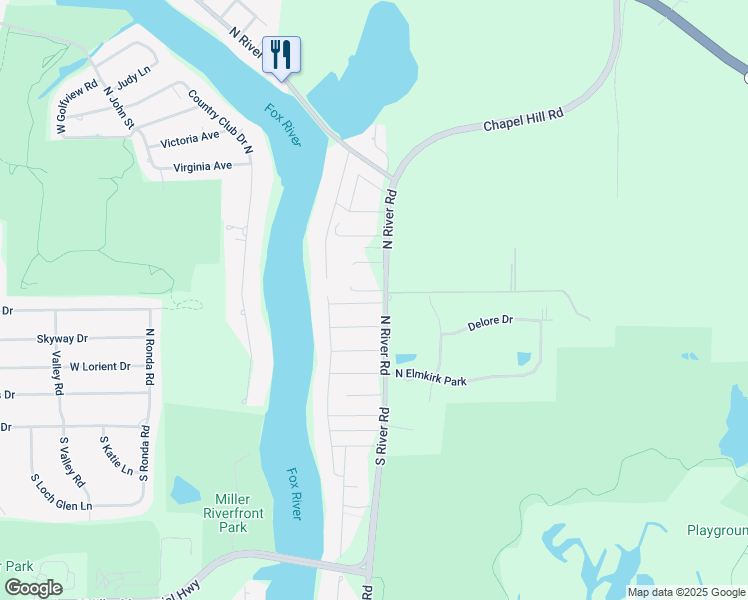 map of restaurants, bars, coffee shops, grocery stores, and more near 219 North River Road in McHenry