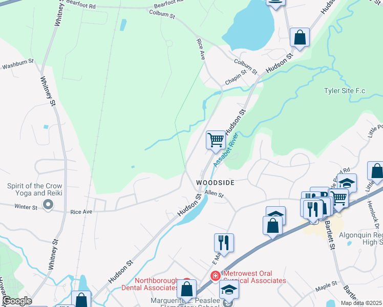 map of restaurants, bars, coffee shops, grocery stores, and more near 140 Rice Avenue in Northborough