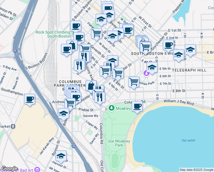 map of restaurants, bars, coffee shops, grocery stores, and more near 20 Reverend Burke Street in Boston