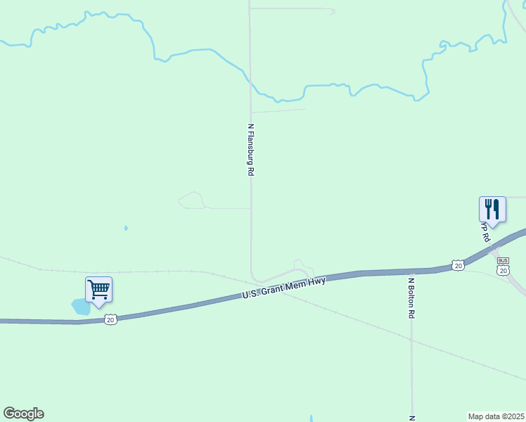 map of restaurants, bars, coffee shops, grocery stores, and more near 2166 North Flansburg Road in Lena