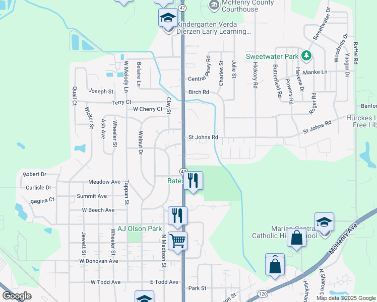 map of restaurants, bars, coffee shops, grocery stores, and more near 1540 North Seminary Avenue in Woodstock