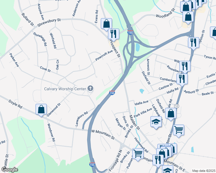 map of restaurants, bars, coffee shops, grocery stores, and more near 13 Glenwood Street in West Boylston