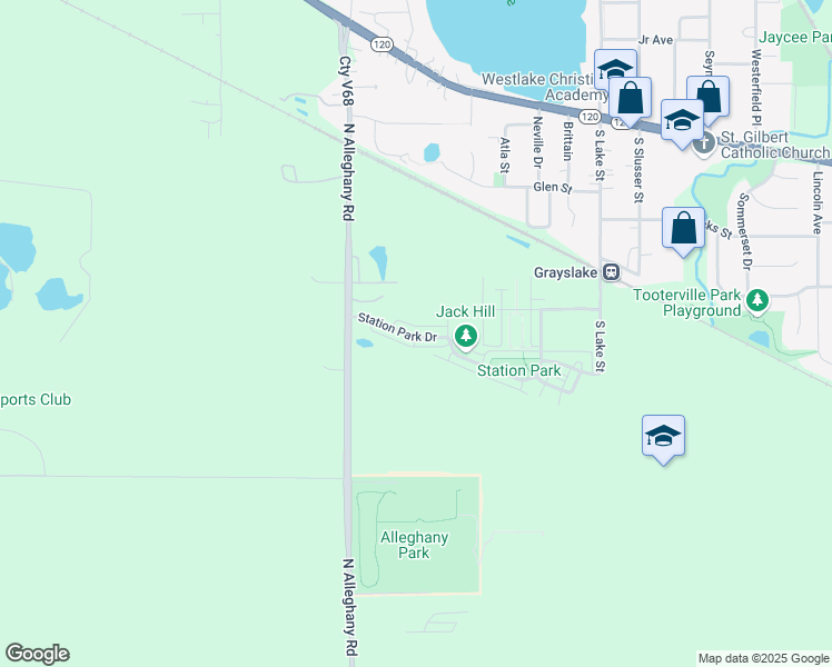 map of restaurants, bars, coffee shops, grocery stores, and more near 1600 Station Park Drive in Grayslake