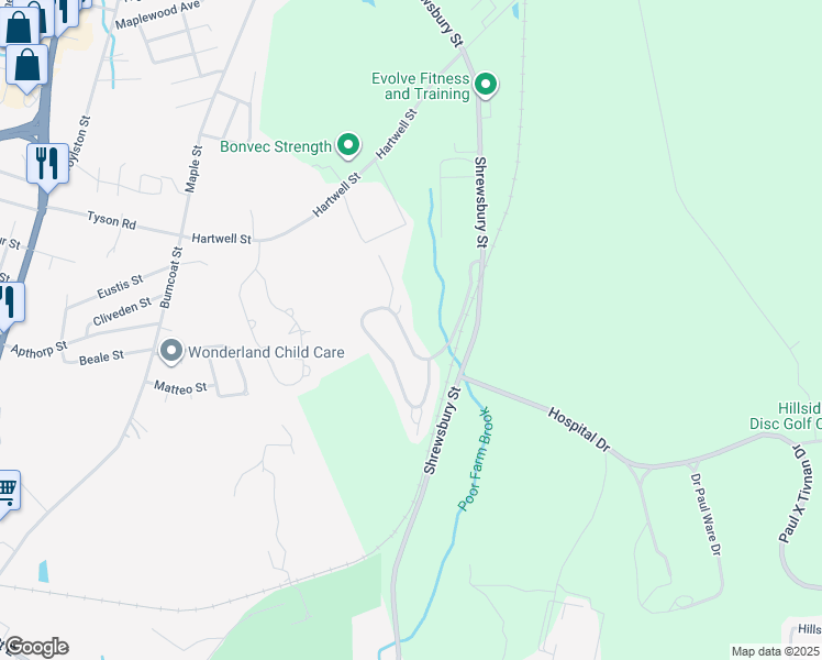 map of restaurants, bars, coffee shops, grocery stores, and more near 145 Angell Brook Drive in West Boylston