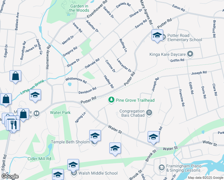 map of restaurants, bars, coffee shops, grocery stores, and more near 4 Hadley Road in Framingham