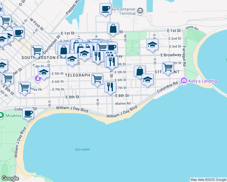 map of restaurants, bars, coffee shops, grocery stores, and more near 656 East 8th Street in Boston