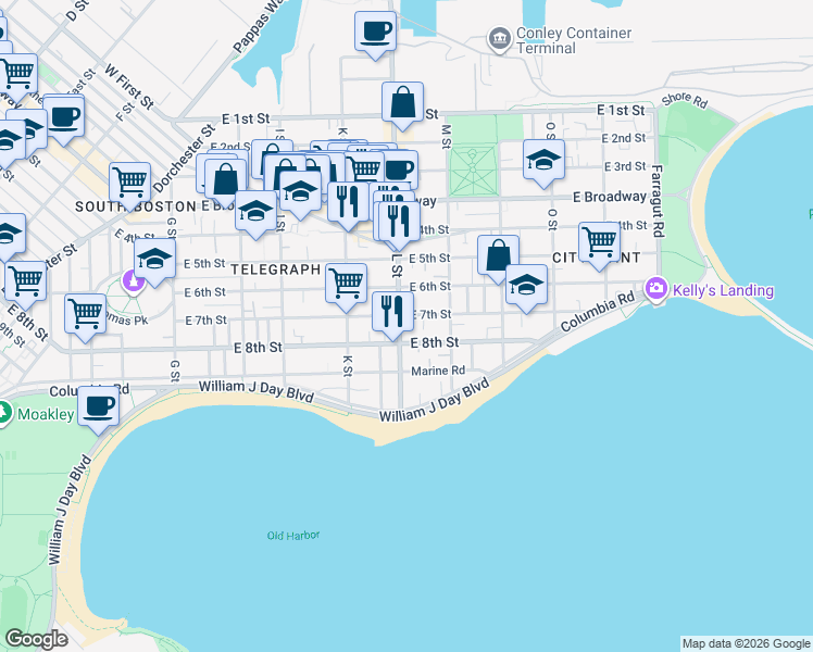 map of restaurants, bars, coffee shops, grocery stores, and more near 656 East 8th Street in Boston