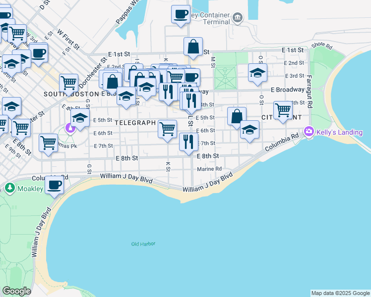 map of restaurants, bars, coffee shops, grocery stores, and more near 656 East 8th Street in Boston