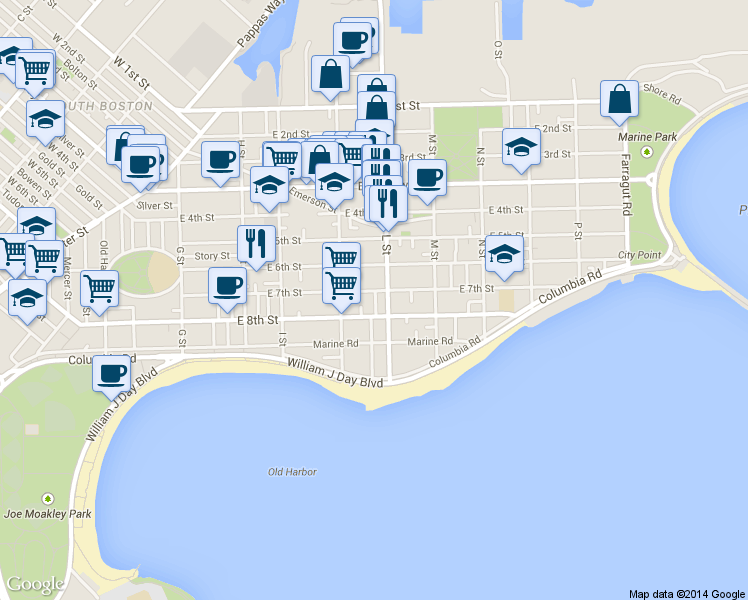map of restaurants, bars, coffee shops, grocery stores, and more near 656 East 8th Street in Boston