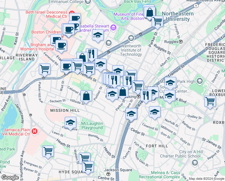 map of restaurants, bars, coffee shops, grocery stores, and more near in Boston