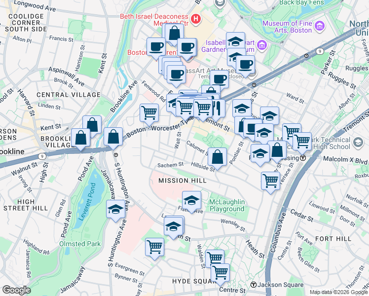 map of restaurants, bars, coffee shops, grocery stores, and more near 39 Darling Street in Boston