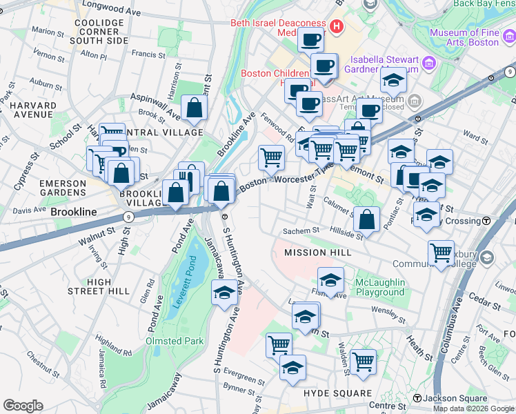 map of restaurants, bars, coffee shops, grocery stores, and more near 11 Sunset Street in Boston