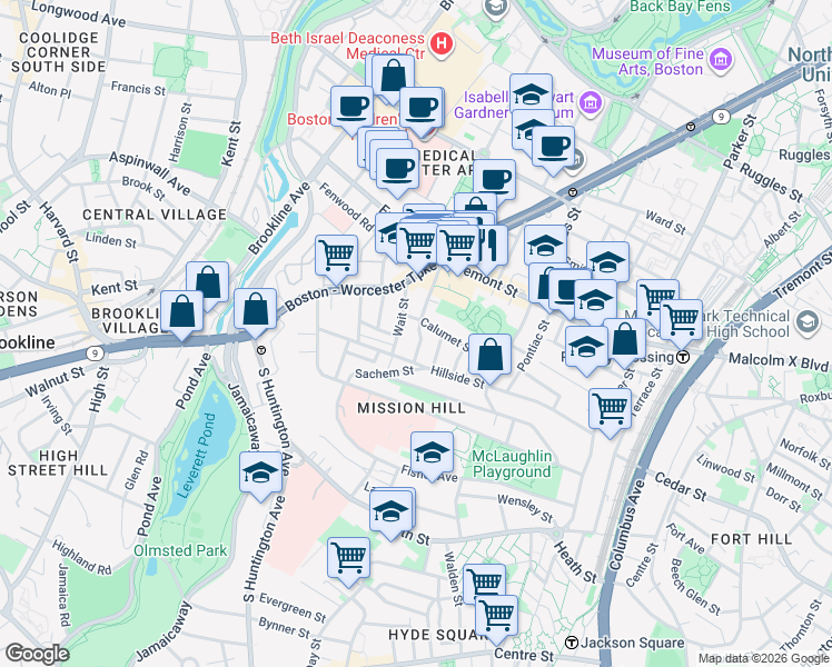 map of restaurants, bars, coffee shops, grocery stores, and more near 39 Darling Street in Boston