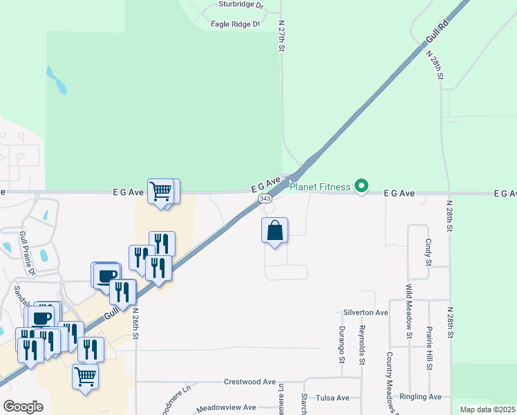 map of restaurants, bars, coffee shops, grocery stores, and more near 6278 Gull Road in Kalamazoo