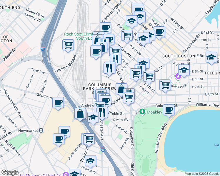 map of restaurants, bars, coffee shops, grocery stores, and more near 35B Tuckerman Street in Boston