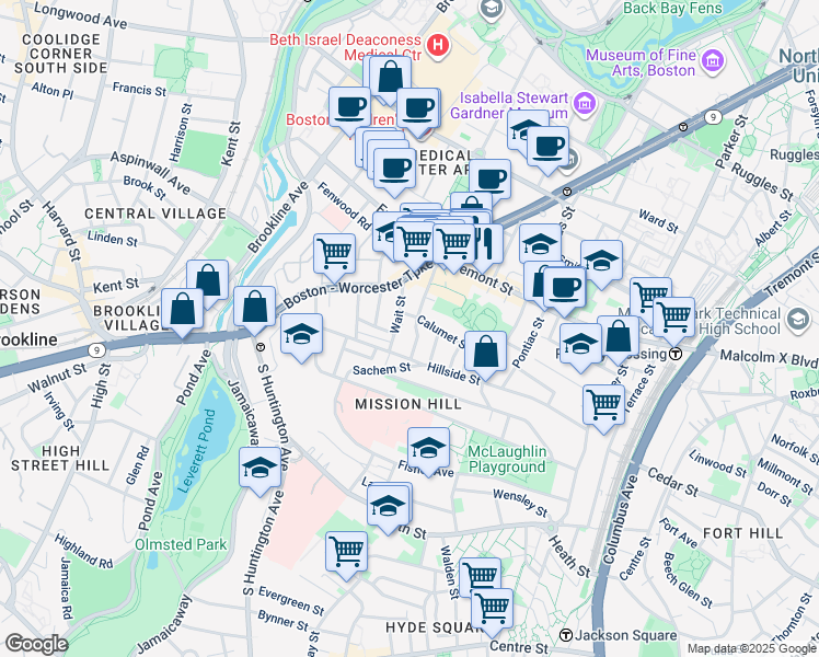 map of restaurants, bars, coffee shops, grocery stores, and more near 5 Darling Street in Boston