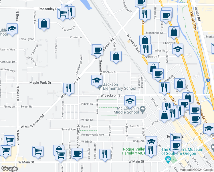 map of restaurants, bars, coffee shops, grocery stores, and more near 729 Broad Street in Medford