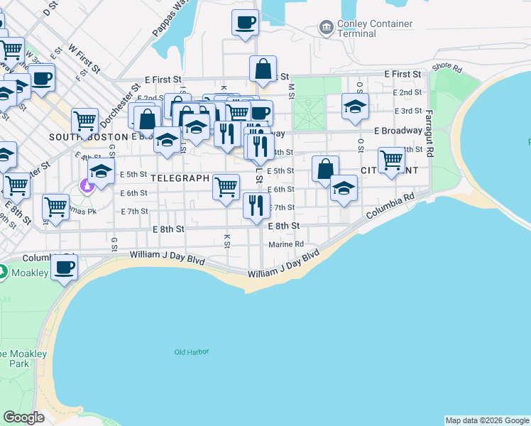 map of restaurants, bars, coffee shops, grocery stores, and more near in Boston