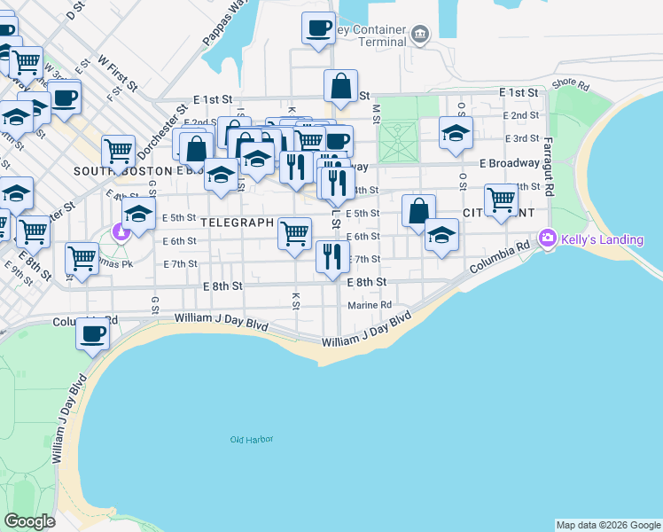 map of restaurants, bars, coffee shops, grocery stores, and more near 656 East 8th Street in Boston