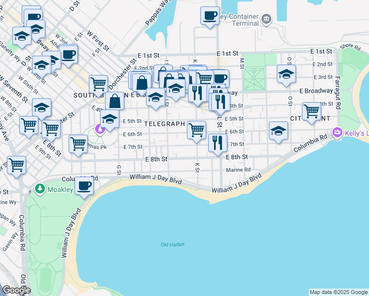 map of restaurants, bars, coffee shops, grocery stores, and more near 582-1/2 East 8th Street in Boston