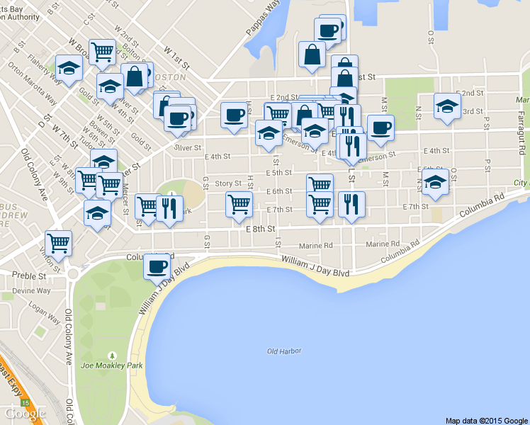 map of restaurants, bars, coffee shops, grocery stores, and more near in Boston