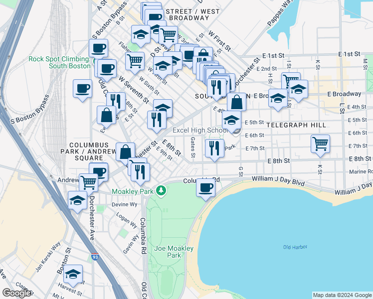 map of restaurants, bars, coffee shops, grocery stores, and more near in Boston