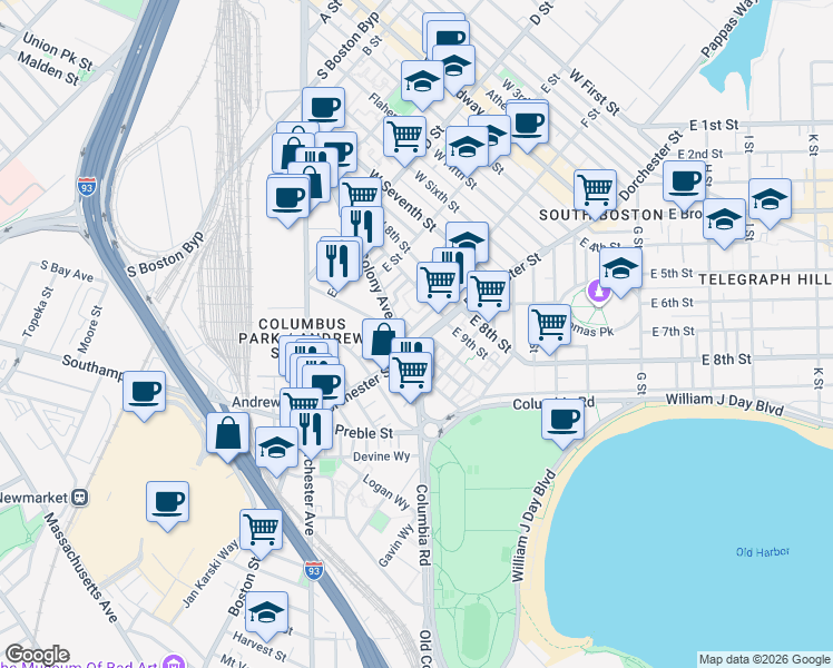 map of restaurants, bars, coffee shops, grocery stores, and more near in Boston