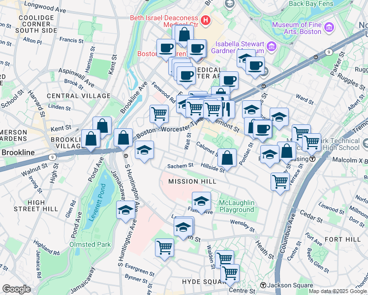 map of restaurants, bars, coffee shops, grocery stores, and more near 39 Darling Street in Boston