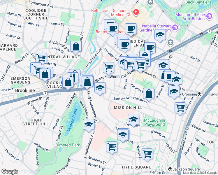 map of restaurants, bars, coffee shops, grocery stores, and more near 11 Sunset Street in Boston