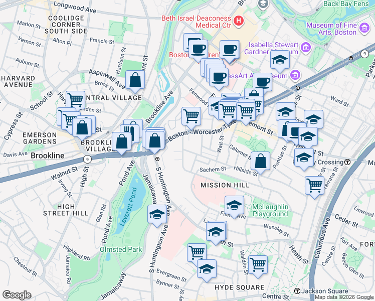 map of restaurants, bars, coffee shops, grocery stores, and more near 11 Sunset Street in Boston
