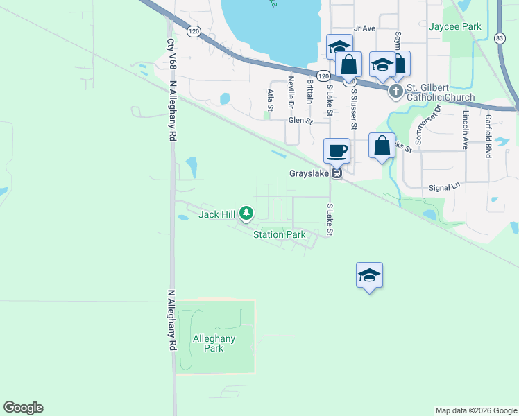 map of restaurants, bars, coffee shops, grocery stores, and more near 246 Station Park Circle in Grayslake