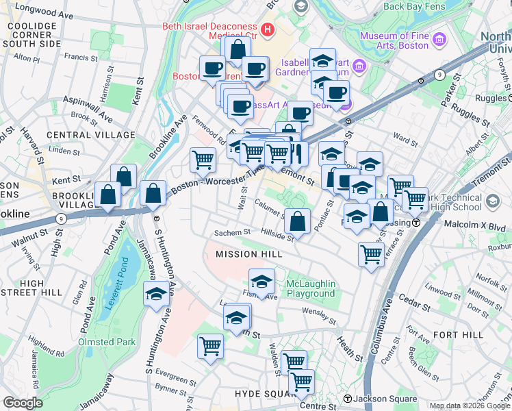 map of restaurants, bars, coffee shops, grocery stores, and more near 6 Darling Street in Boston
