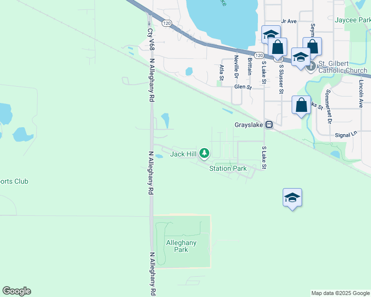 map of restaurants, bars, coffee shops, grocery stores, and more near 1577 Station Park Circle in Grayslake