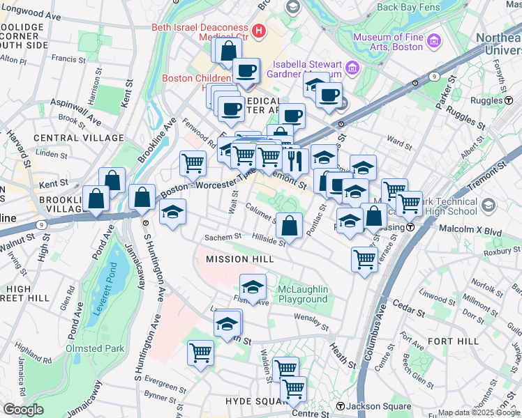 map of restaurants, bars, coffee shops, grocery stores, and more near 5 Oswald Street in Boston