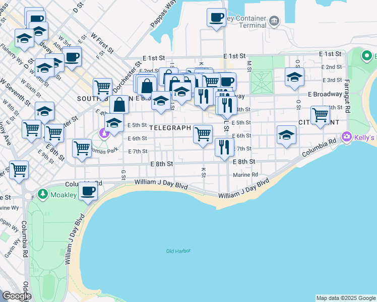 map of restaurants, bars, coffee shops, grocery stores, and more near 582-1/2 East 8th Street in Boston