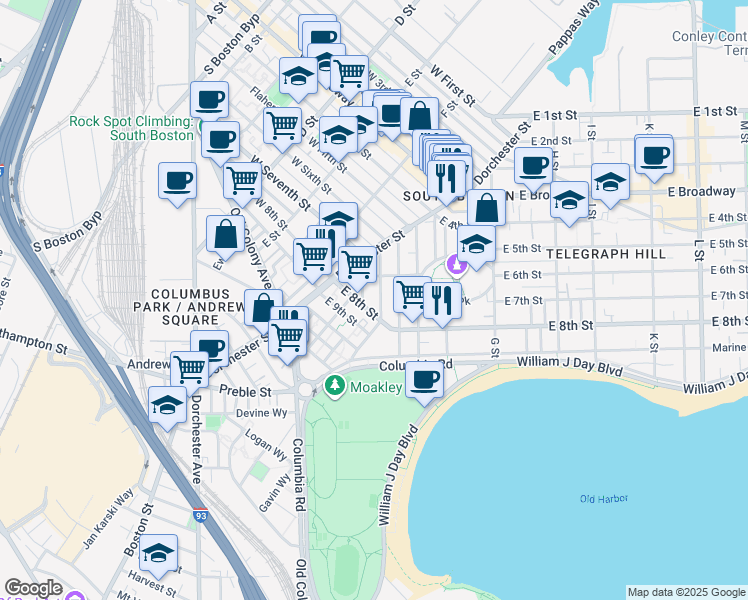 map of restaurants, bars, coffee shops, grocery stores, and more near in Boston