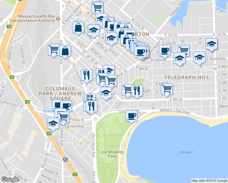 map of restaurants, bars, coffee shops, grocery stores, and more near in Boston