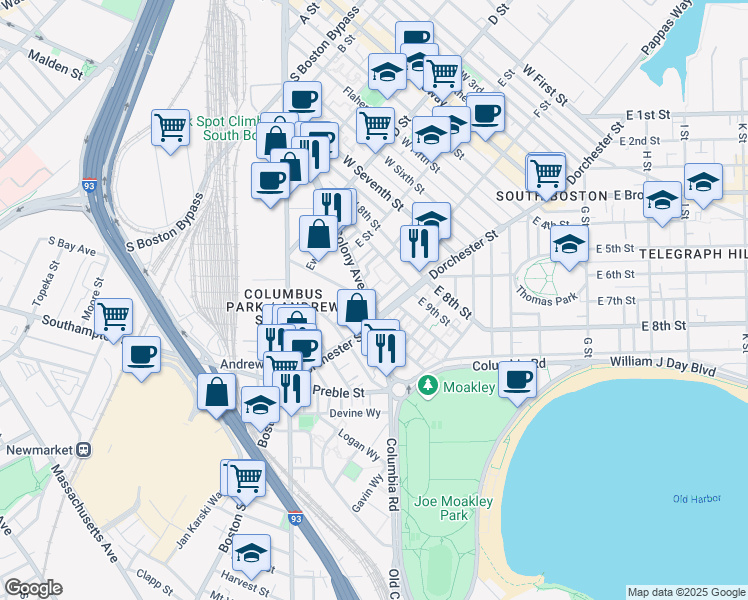 map of restaurants, bars, coffee shops, grocery stores, and more near in Boston